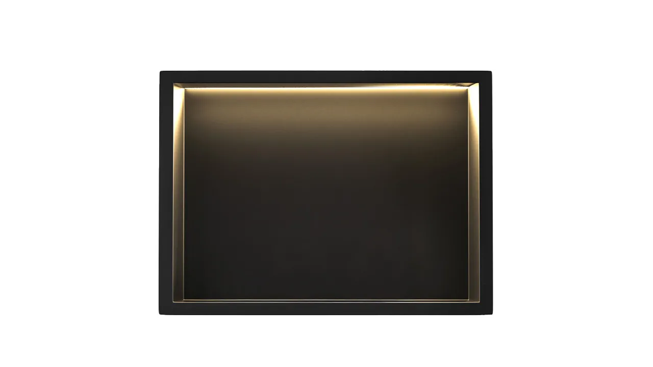 Mobilier baie - Raft baie incastrat in perete 30x45 cm, negru mat, cu LED, Rea