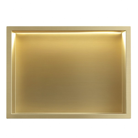 Dulapuri de baie suspendate - Raft baie incastrat in perete 48x33 cm, iluminare LED, auriu periat, Rea