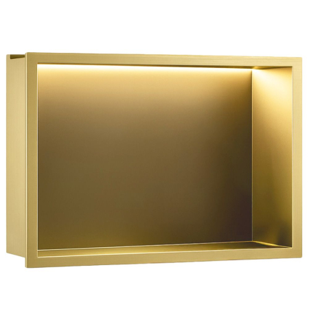 Raft baie incastrat in perete 48x33 cm, iluminare LED, auriu periat, Rea [1]