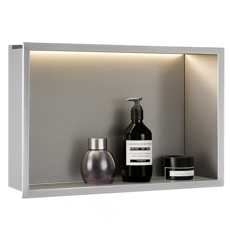 Raft baie incastrat in perete 30x45 cm, otel periat, cu LED, Rea [3]