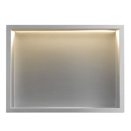 Dulapuri de baie suspendate - Raft baie incastrat in perete 30x45 cm, otel periat, cu LED, Rea