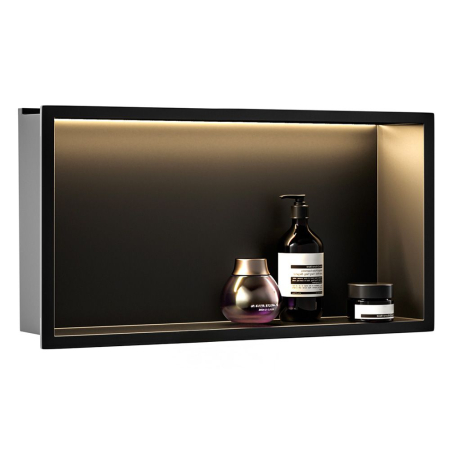 Raft baie incastrat in perete 30x60 cm, negru mat, cu LED, Rea [1]