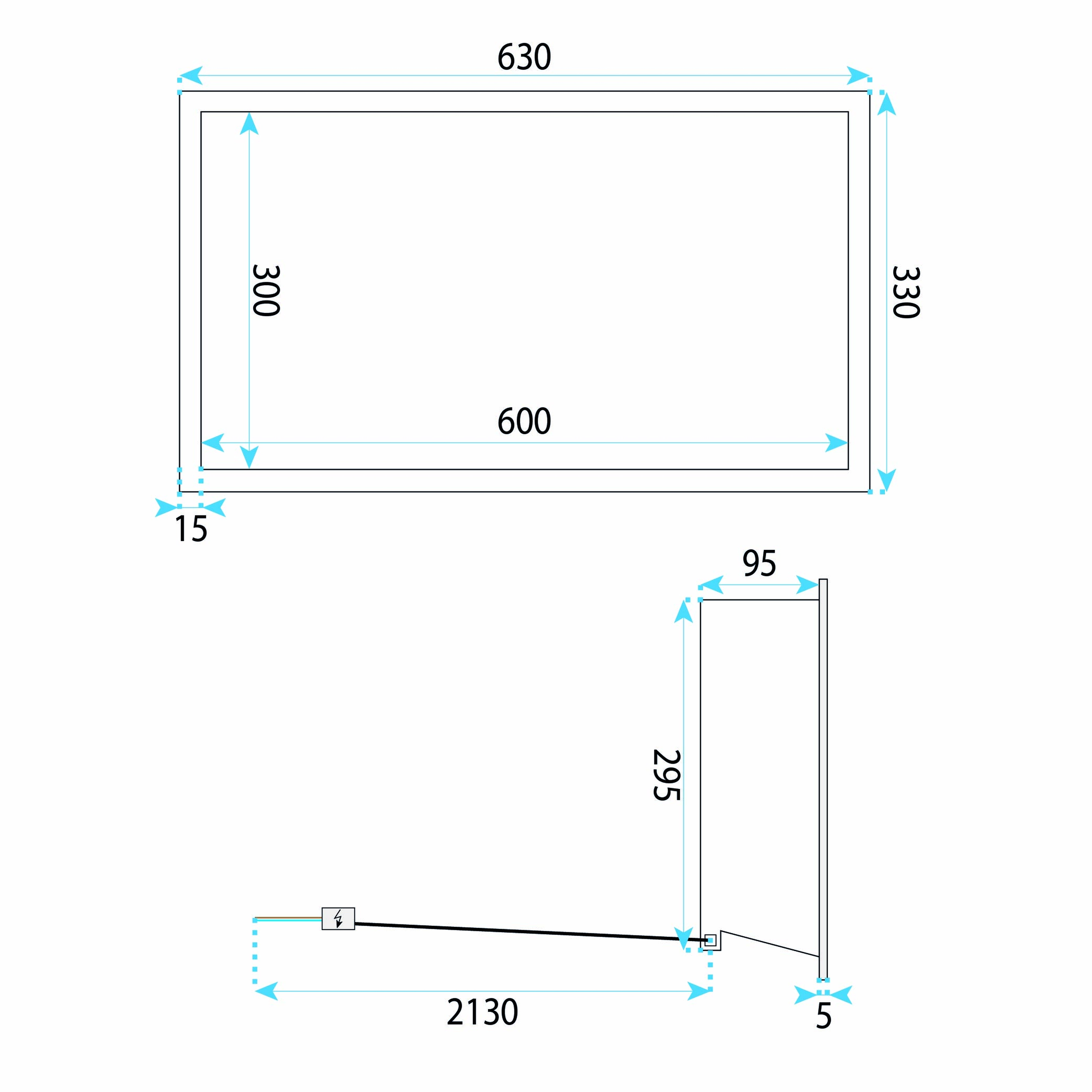 Raft baie incastrat in perete 30x60 cm, negru mat, cu LED, Rea [6]