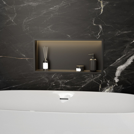 Raft baie incastrat in perete 30x60 cm, negru mat, cu LED, Rea [4]