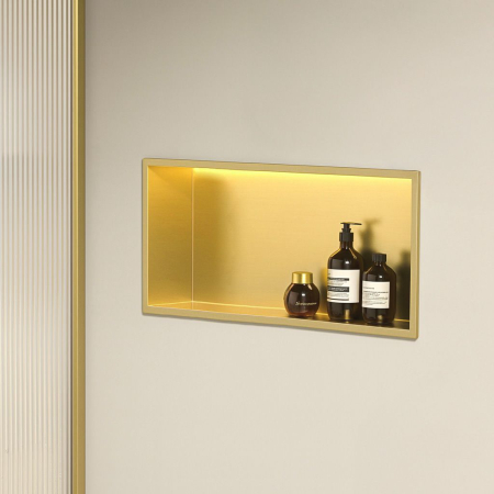 Raft baie incastrat in perete 30x60 cm, auriu periat, cu LED, Rea [3]