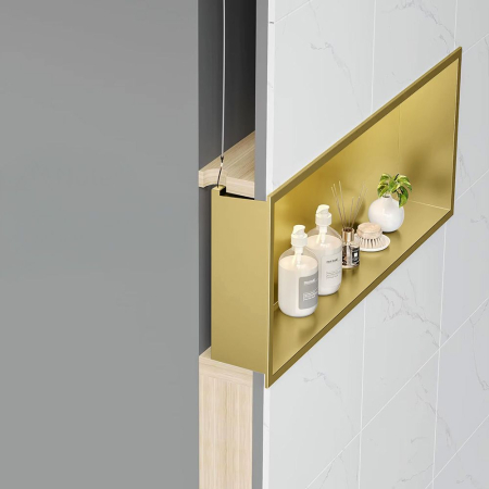 Raft baie incastrat in perete 30x60 cm, auriu periat, cu LED, Rea [5]