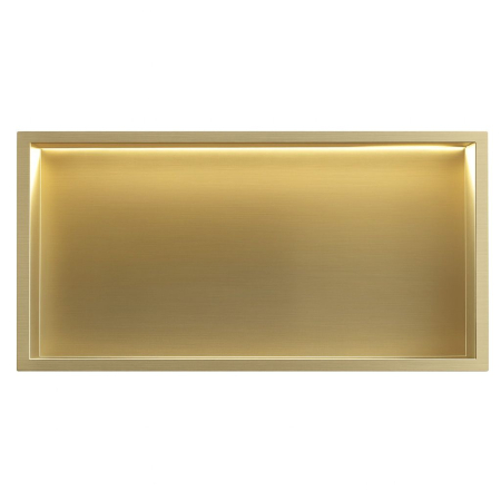 Dulapuri de baie suspendate - Raft baie incastrat in perete 30x60 cm, auriu periat, cu LED, Rea