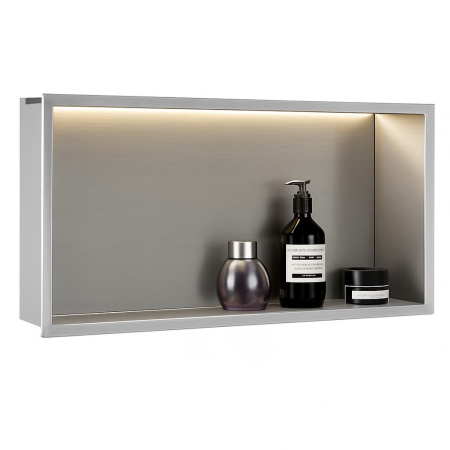 Raft baie incastrat in perete 30x60 cm, otel periat, cu LED, Rea [1]