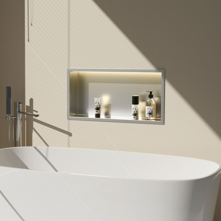 Raft baie incastrat in perete 30x60 cm, otel periat, cu LED, Rea [3]