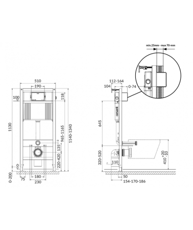 Rezervor incastrat cu clapeta de actionare negru mat, Cersanit System 51 Pneu S [2]