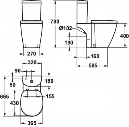 Rezervor vas wc Ideal Standard Connect Space Arc alb lucios cu alimentare inferioara [4]
