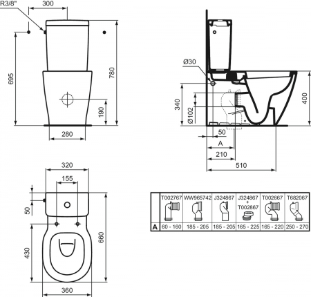 Rezervor vas wc Ideal Standard Connect Space Cube alb lucios cu alimentare laterala [4]