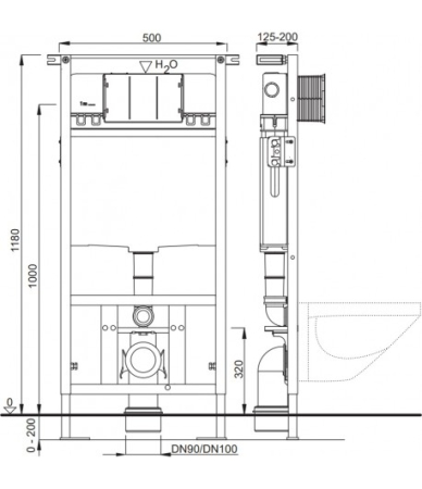 Rezervor WC incastrat cu cadru solid,  118 cm, Schwab Duplo [1]