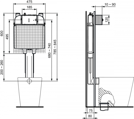 Rezervor wc incastrat Ideal Standard Prosys 80M pentru vas wc pe pardoseala [6]