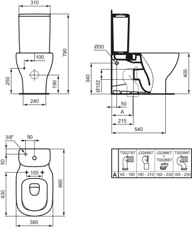 Rezervor vas wc Ideal Standard Tesi alb mat cu alimentare inferioara [4]