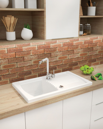 Chiuveta bucatarie ceramica cu picurator, alba, Lusitano, Deante [2]