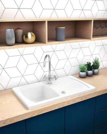 Chiuveta bucatarie ceramica cu picurator, alba, Lusitano, Deante [1]