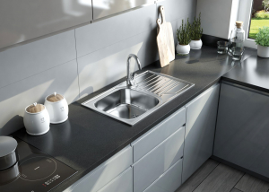Chiuveta bucatarie inox cu picurator si baterie crom Deante, Doppio [1]