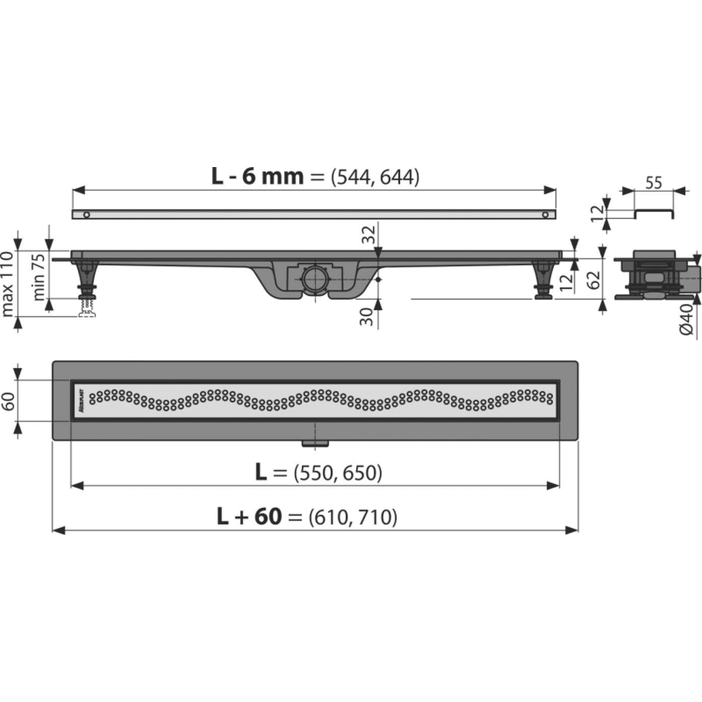Rigola dus iesire laterala cu capac perforat crom 950 mm Alcadrain APZ8-950M [1]