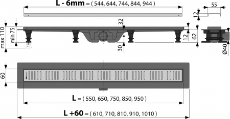 Rigola dus iesire laterala cu capac perforat crom 550 mm Alcadrain APZ10-550M [1]
