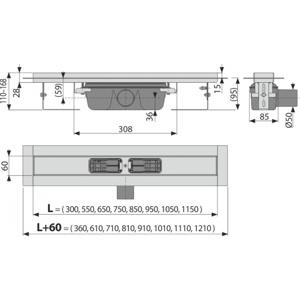 Rigola dus faiantabila iesire laterala 650 mm Alcadrain Professional APZ6-650 [1]
