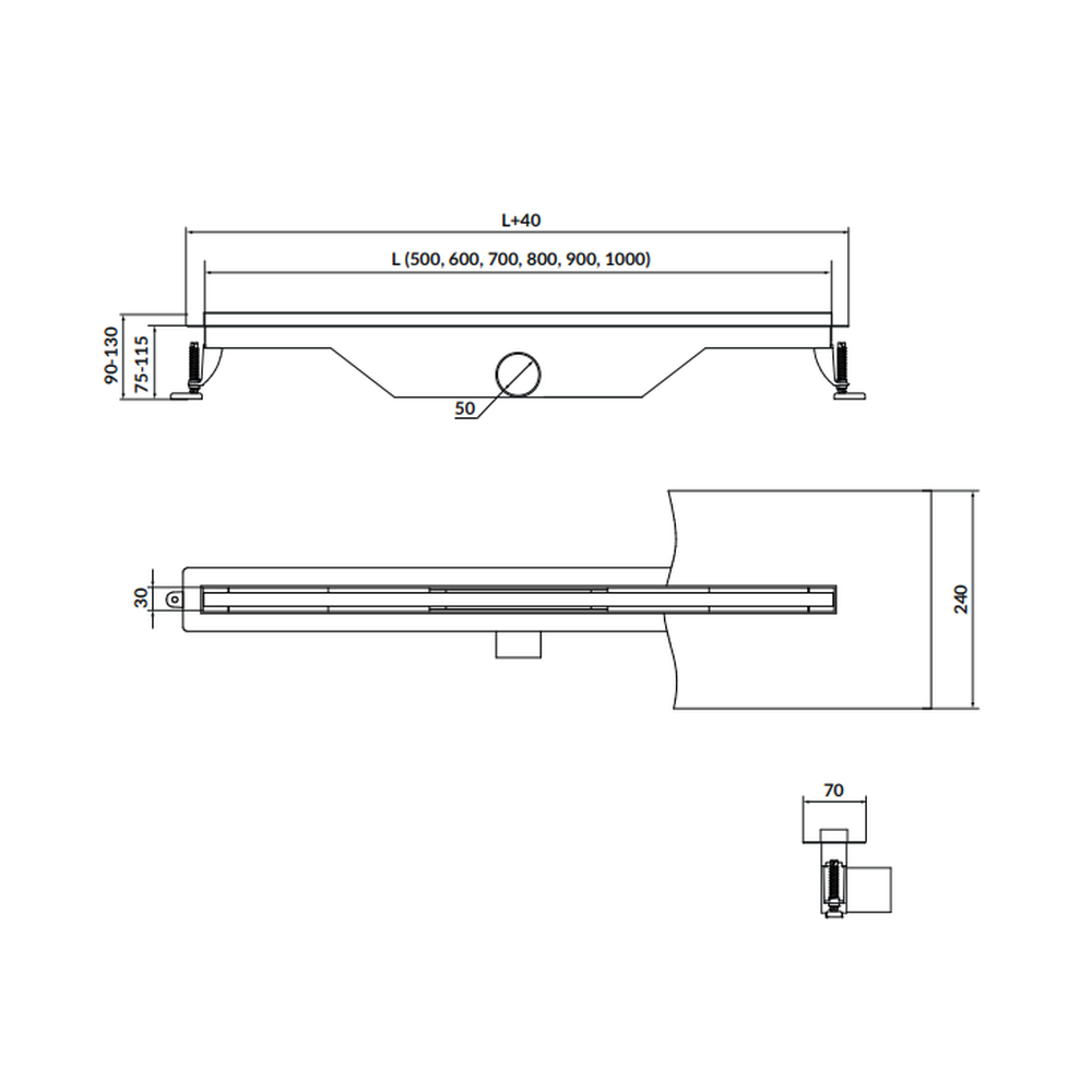 Rigola dus iesire laterala cu capac crom 900 mm Cersanit Tako Slim [1]