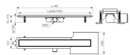 Rigola dus liniara 60 cm, reversibila, Kleome FDesign [1]