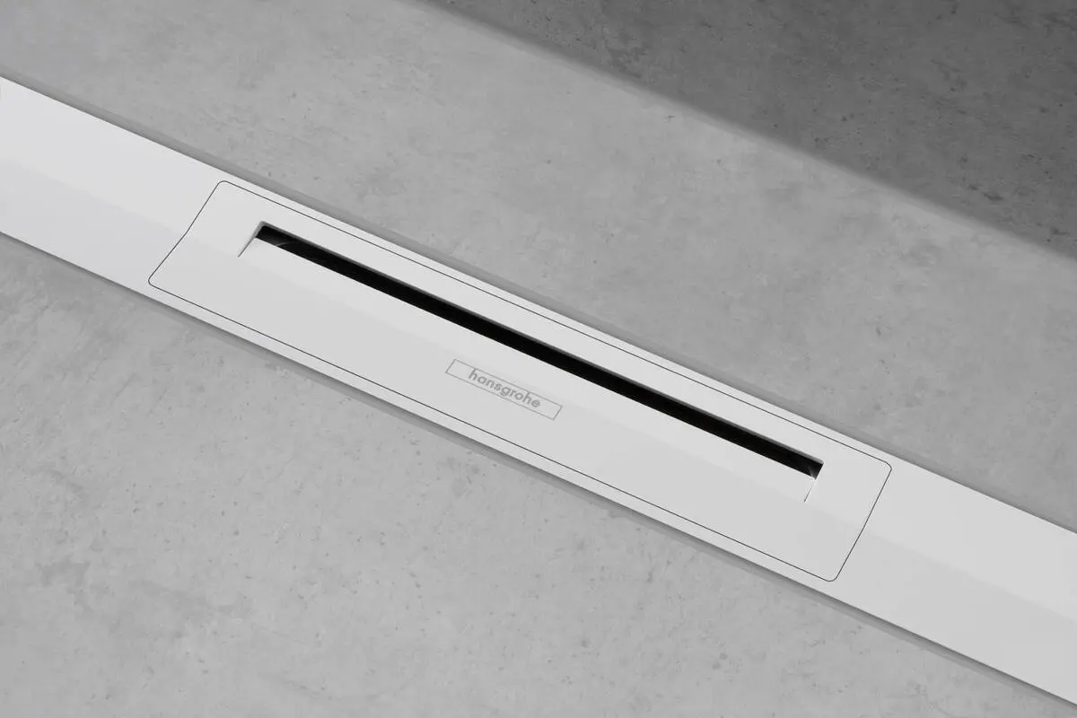 Rigola liniara de dus cu gratar din inox 800 mm, opțiune scurtare, alb mat, Hansgrohe RainDrain Flex [1]
