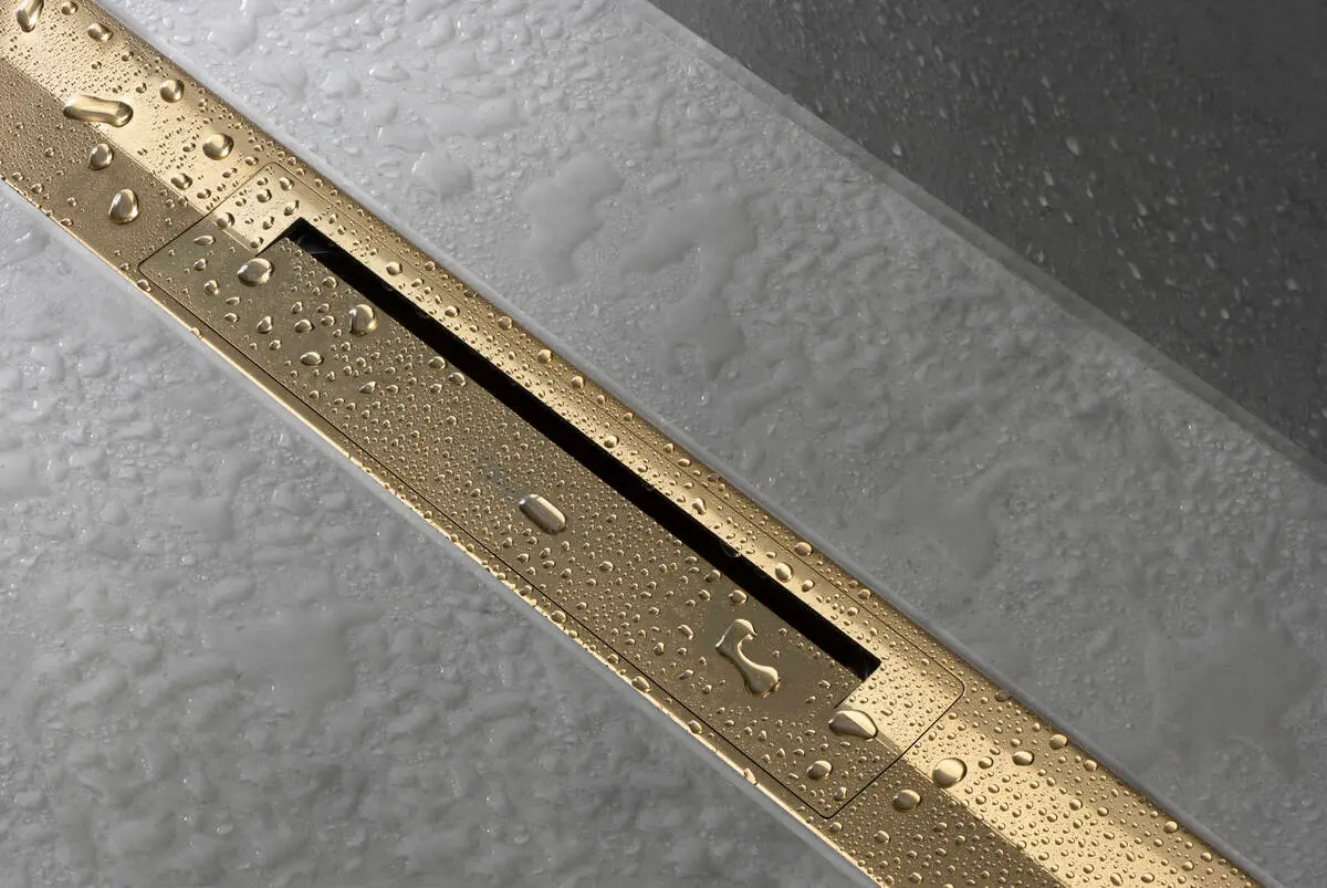 Rigola liniara de dus cu gratar din inox 800 mm, opțiune scurtare, bronz periat, Hansgrohe RainDrain Flex [1]