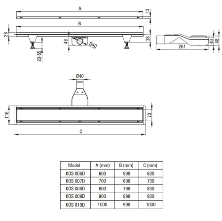 Rigola de dus reversibila, faiantabila, 100 cm, auriu periat, cu sifon inclus Deante [3]
