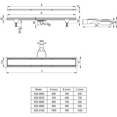 Rigola de dus reversibila, faiantabila, 70 cm, auriu periat, cu sifon inclus Deante [3]