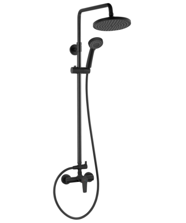 Baie - Coloana de dus cu baterie si para de dus monocomanda, negru mat, Ritto Black