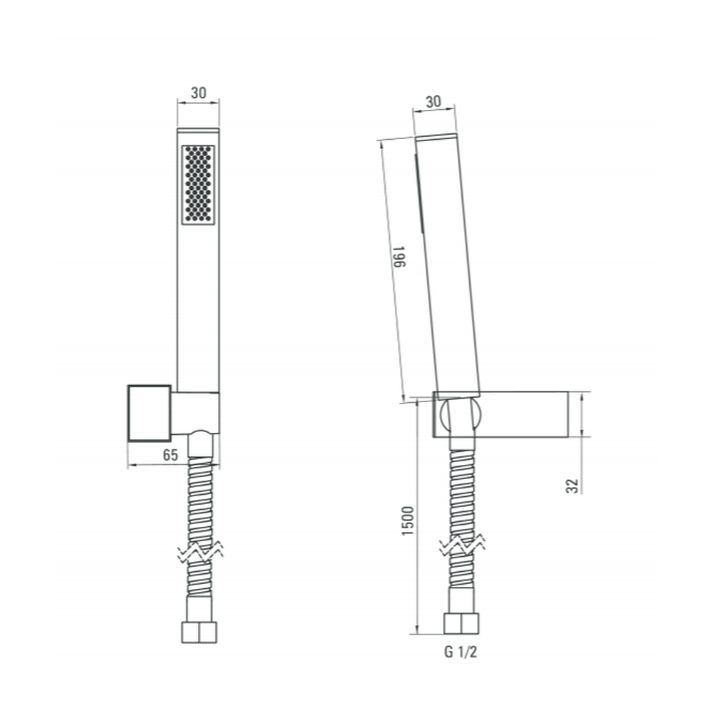 Set de dus crom cu para, furtun de dus si suport para Deante, Square [1]