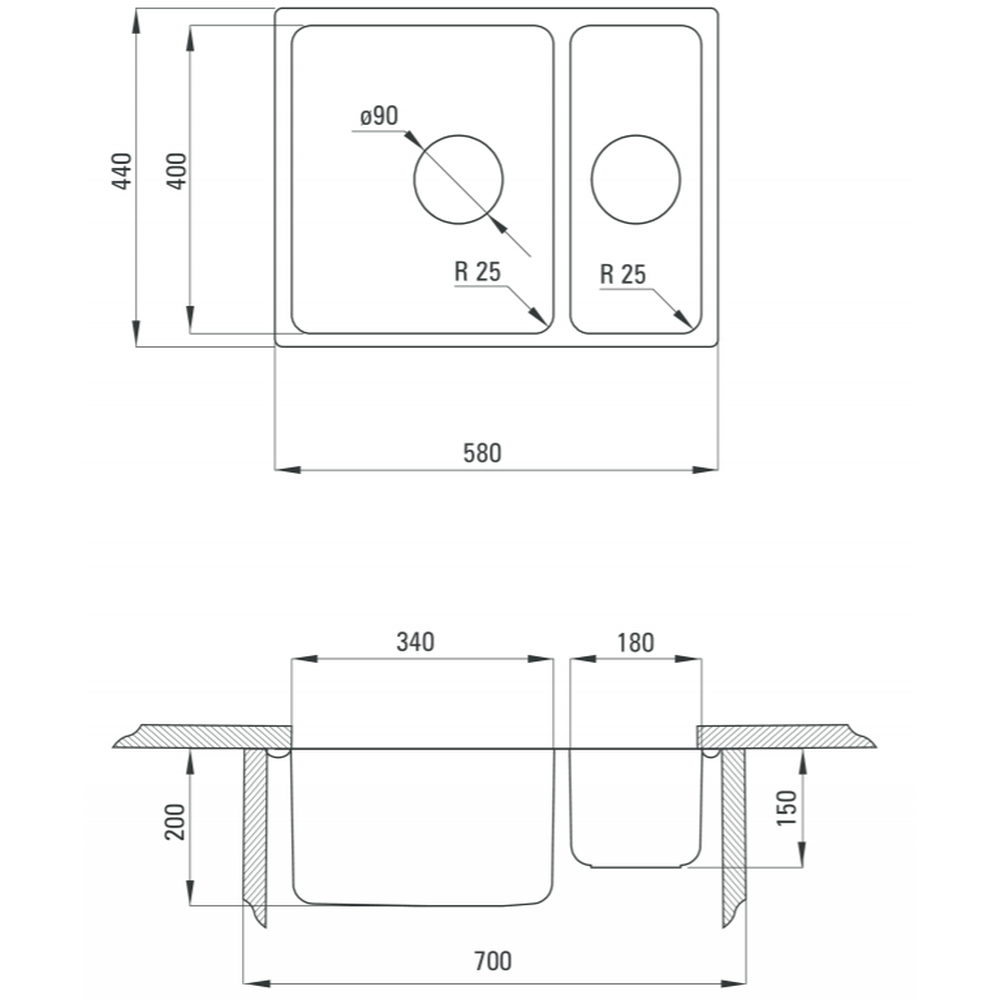 Chiuveta bucatarie inox doua cuve, crom, montare sub blat, Deante, Egeria [3]