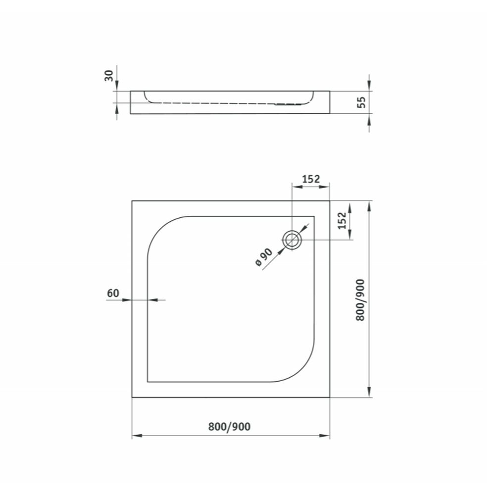Cadita dus slim patrata 80x80 cm alba Deante, Cubic [3]
