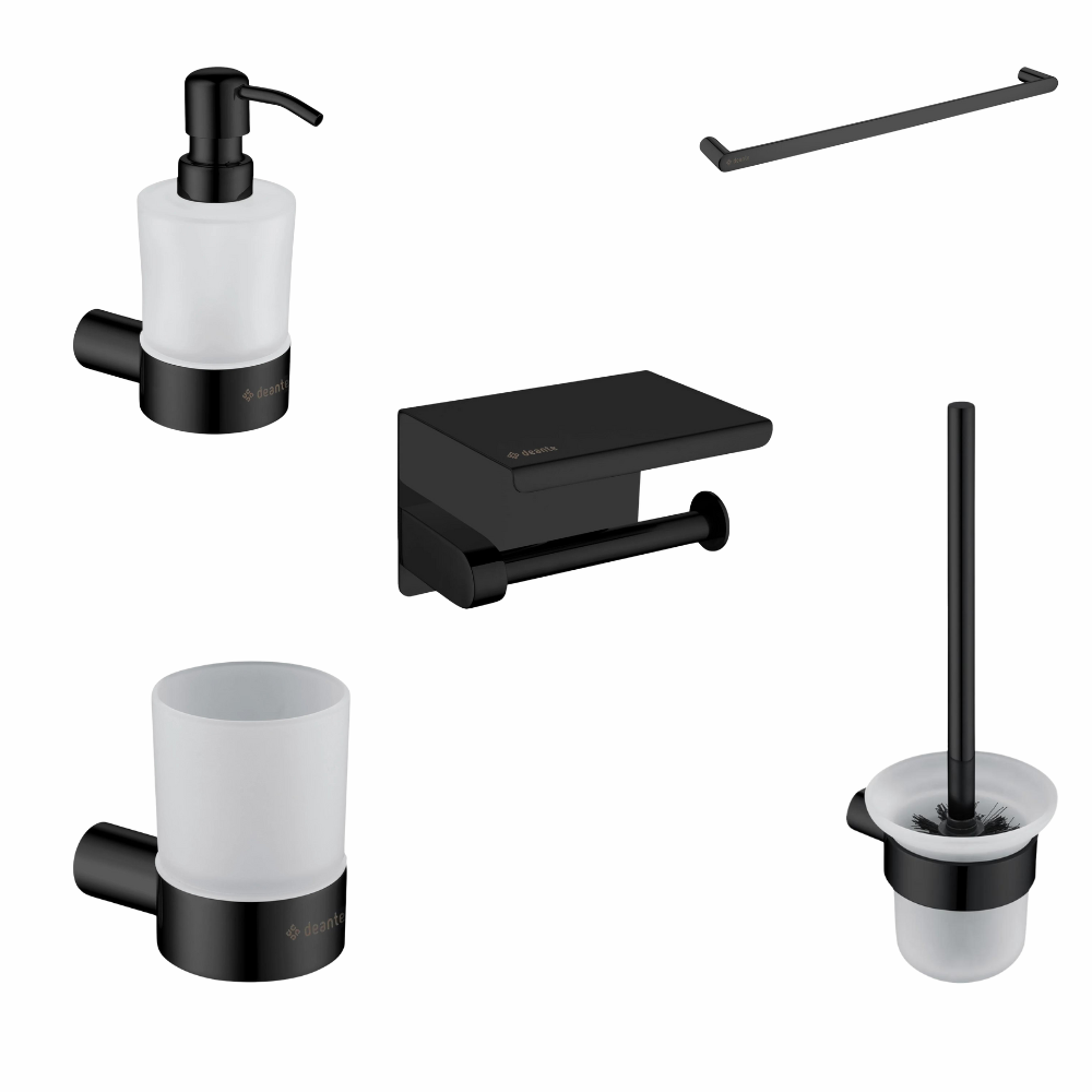Seturi accesorii baie - Set accesorii baie Deante Round, negru