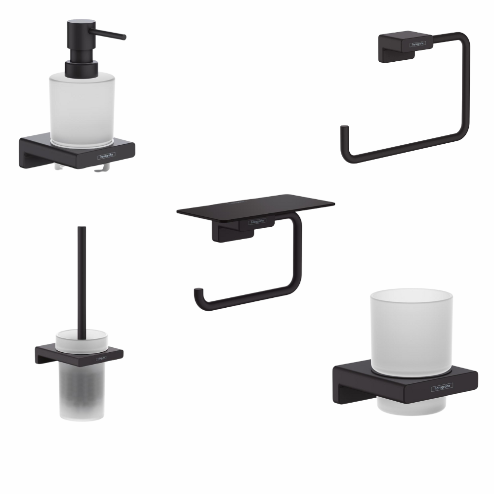 Seturi accesorii baie - Set accesorii baie Hansgrohe AddStoris, negru