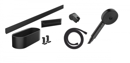 Seturi accesorii baie - Set accesorii cabina de dus culoare negru mat Hansgrohe WallStoris Activation EcoSmart