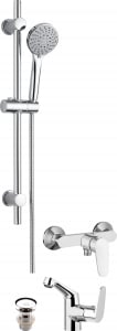 Perechea perfecta - Set baie baterie lavoar cu ventil inclus, baterie dus si set de dus Deante, Chaber