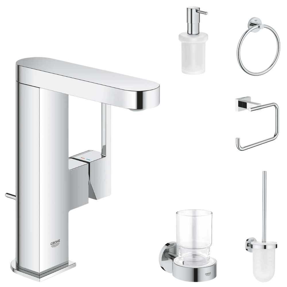 Seturi baterie lavoar si accesorii - Set bateire lavoar Grohe Plus si accesorii baie Grohe Essentials, crom