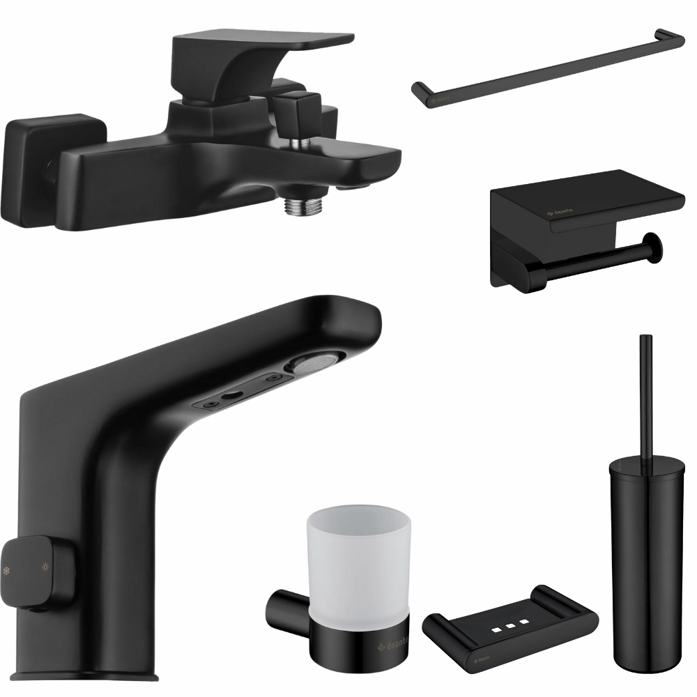 Seturi baterii cada, baterii lavoar si accesorii - Set baterie cada si baterie lavoar cu senzor Deante Hiacynt cu accesorii baie Deante Round