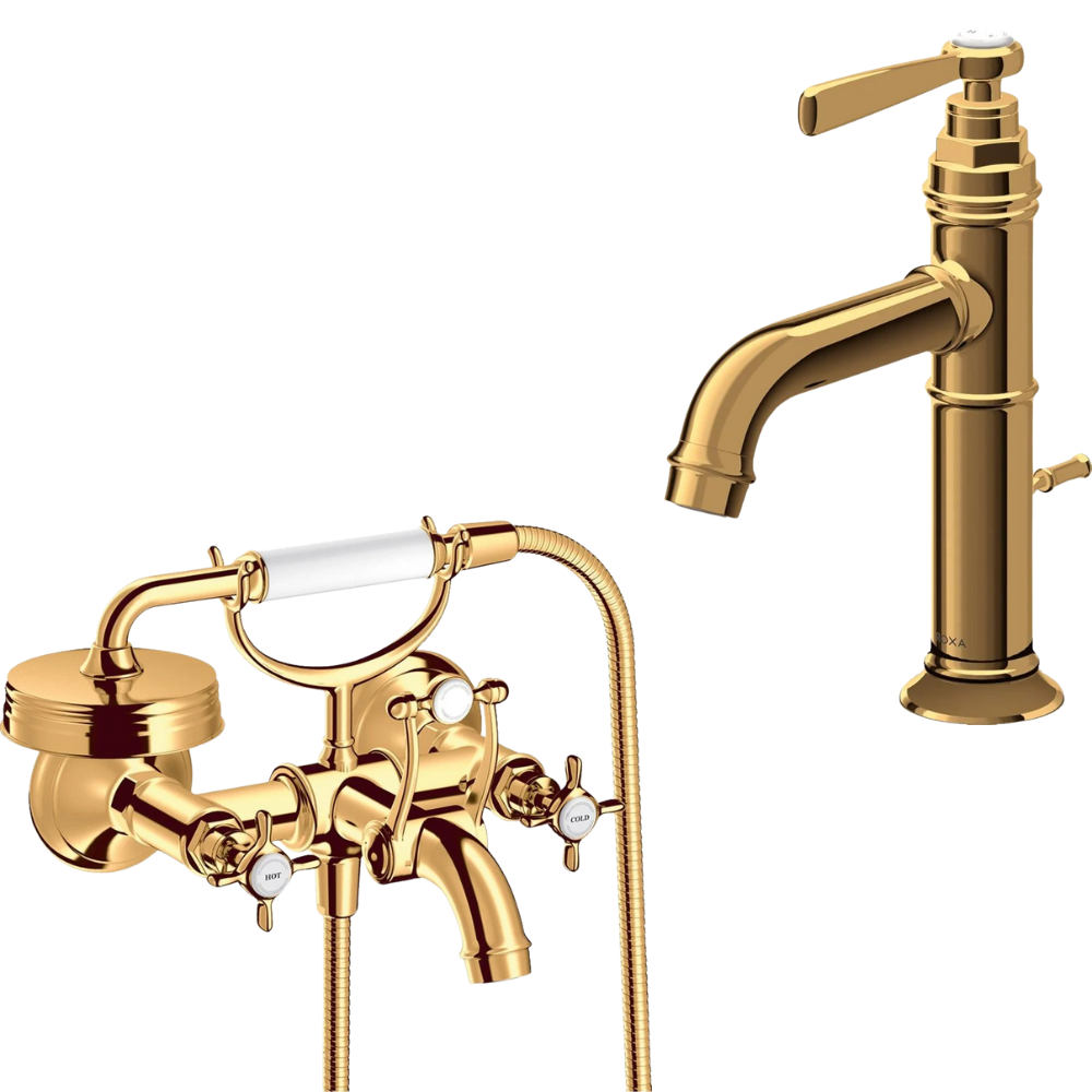 Seturi baterii cada cu baterii lavoar - Set baterie cada si baterie lavoar Hansgrohe Axor Montreux, auriu lucios