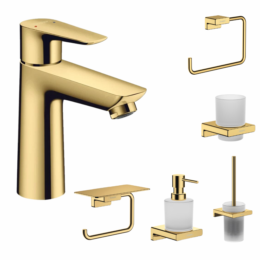 Perechea perfecta - Set baterie lavoar Hansgrohe Talis si accesorii baie Hansgrohe AddStoris, auriu - Hansgrohe