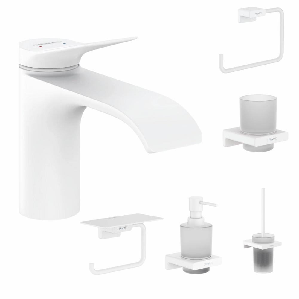 Seturi baterie lavoar si accesorii - Set baterie lavoar Hansgrohe Vivenis si accesorii baie Hansgrohe AddStoris, alb