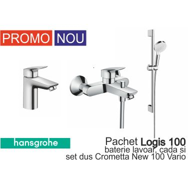 Perechea perfecta - Set baterie lavoar, baterie cada si set de dus, crom, Hansgrohe Logis New