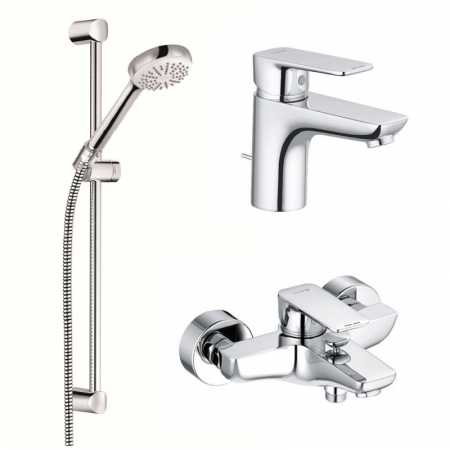 Seturi baterii cada cu baterii lavoar - Set baterie lavoar, baterie cada si set de dus cu bara, para si furtun Kludi Pure & Style