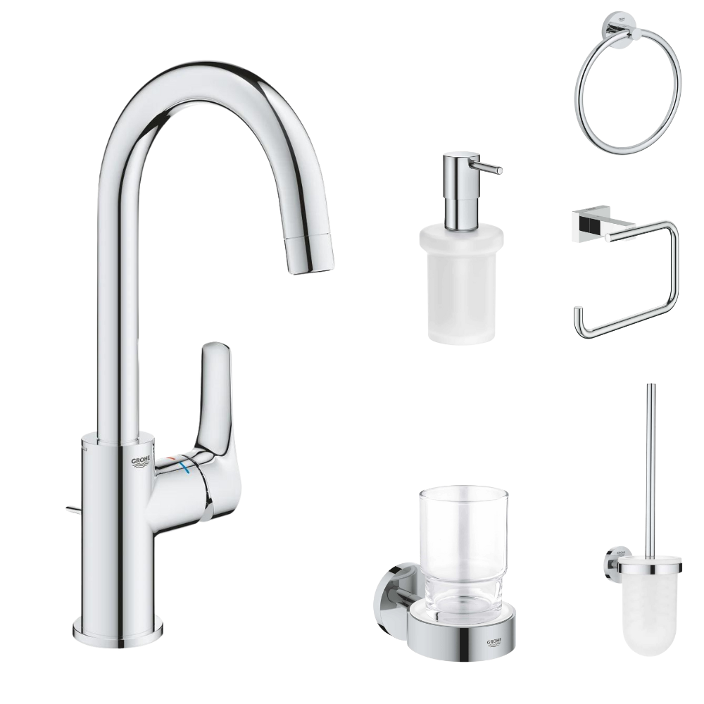 Seturi baterie lavoar si accesorii - Set baterie lavoar Grohe Eurosmart New si accesorii baie Grohe Essentials, crom