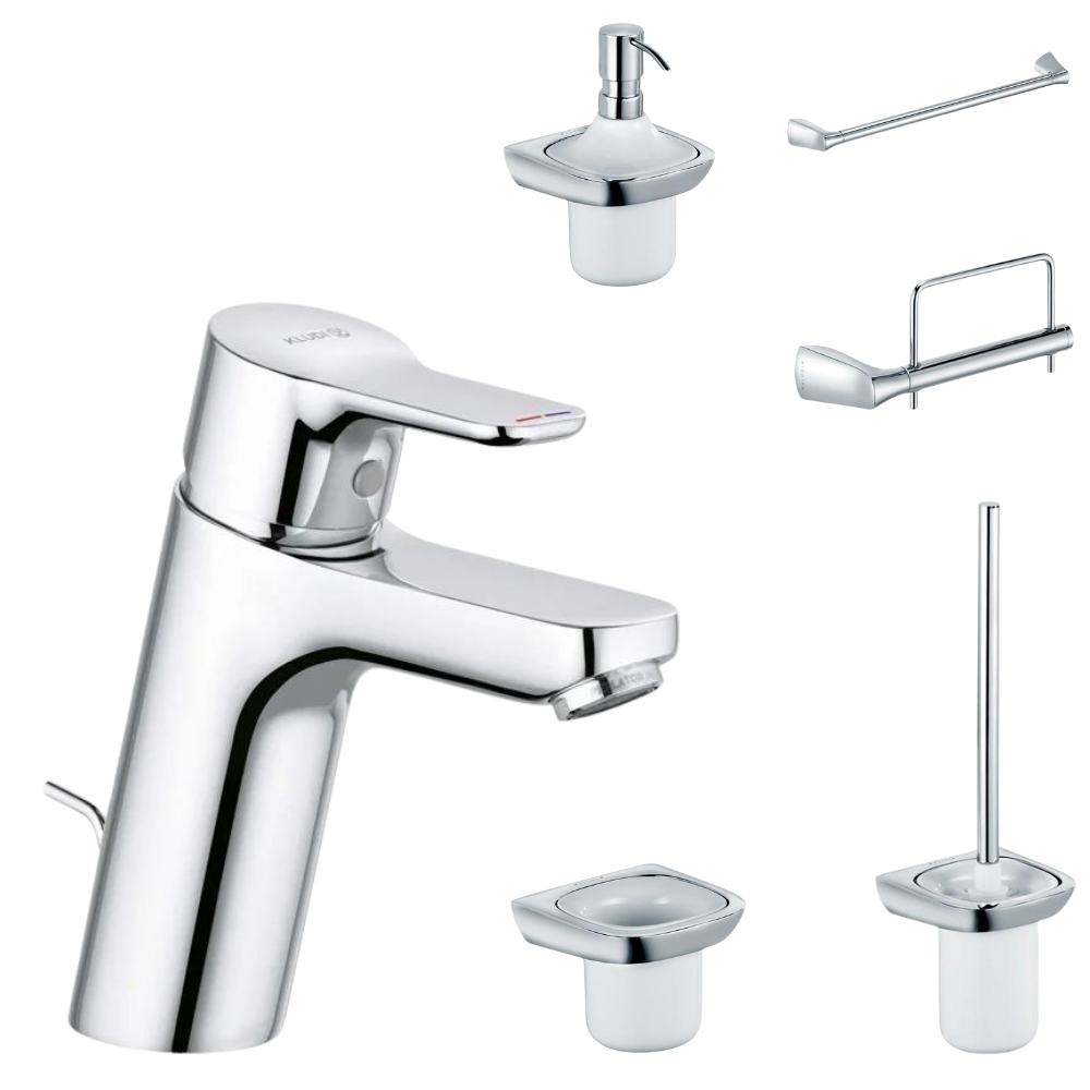 Seturi baterie lavoar si accesorii - Set baterie lavoar Kludi Pure&Easy si accesorii baie Kludi Amba, crom