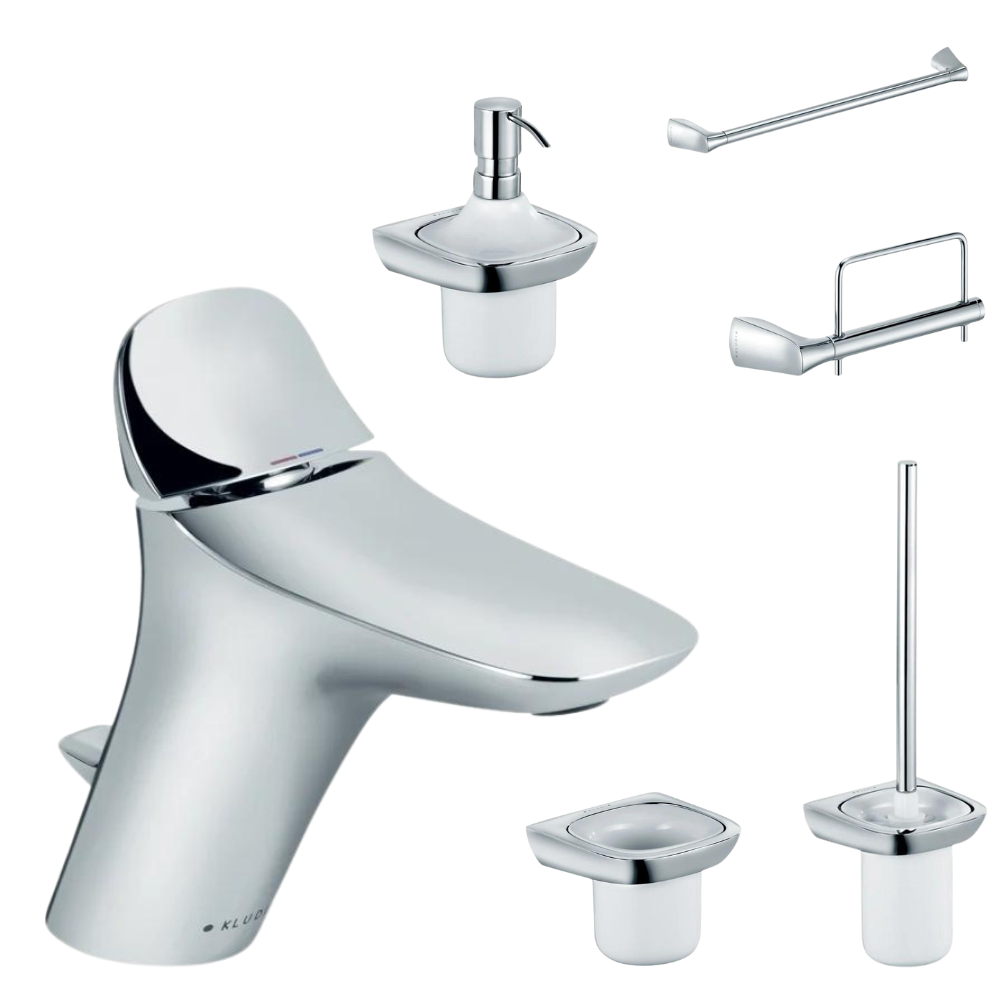 Seturi baterie lavoar si accesorii - Set baterie lavoar si accesorii baie Kludi Amba, crom