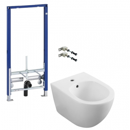 Seturi vas WC suspendat cu rezervor incastrat si clapeta - Set bideu suspendat alb Minerva plus cadru metalic universal cu set fixare Geberit Duofix
